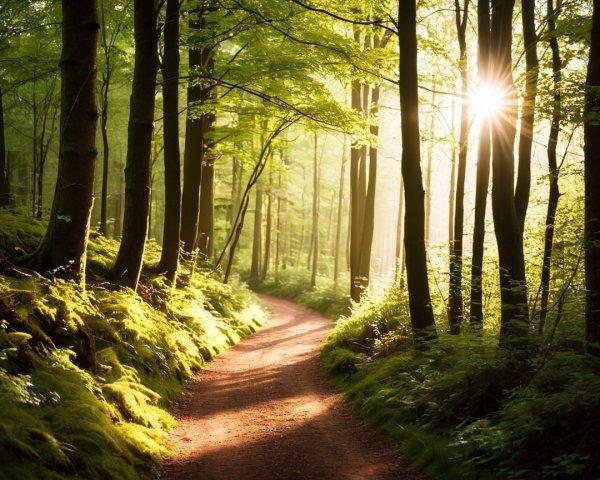 Sonniger Waldweg für gesund leben ab 40