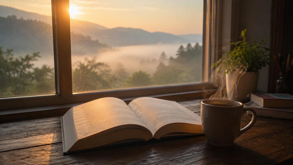 Buch und Kaffee für eine Auszeit beim gesund leben ab 40
